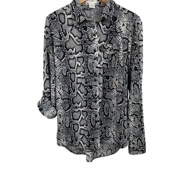 Womens Button-Down Snake Print Blouse Size M By Love Potion - Picture 6 of 10